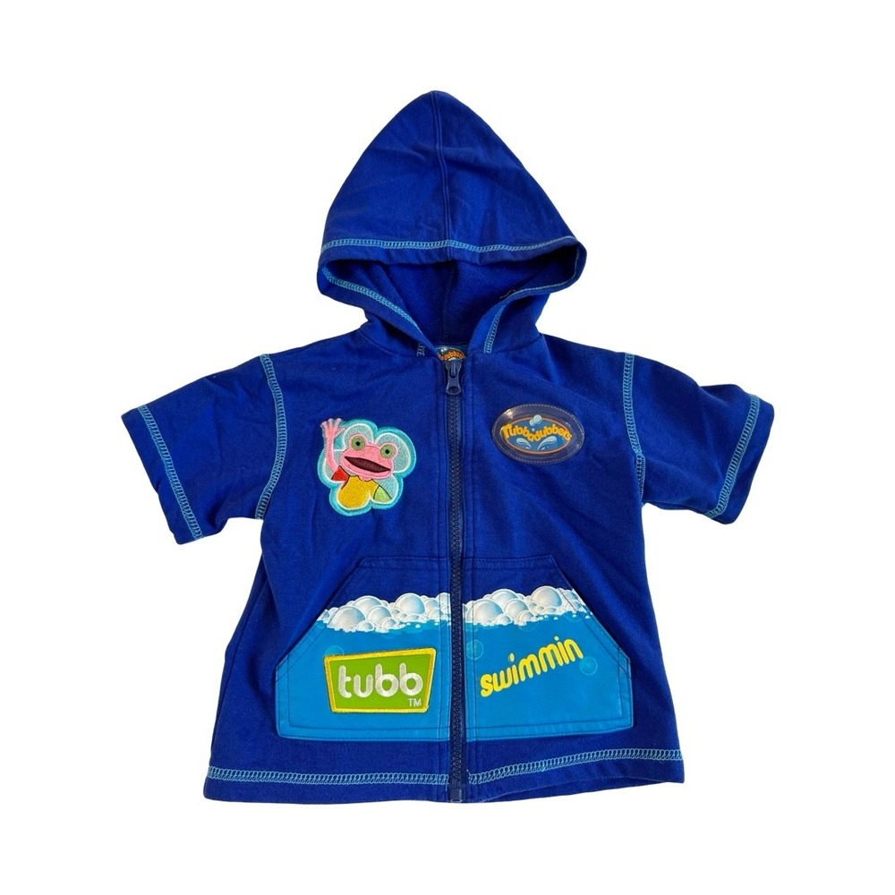 Rubbadubbers Tubb the Frog Blue Short Sleeve Zip Up Hoodie Toddler 18M Vintage